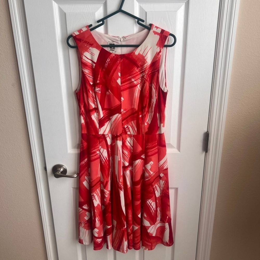 Anne Klein Red White Brushstroke Sleeveless Fit Flare Dress 6P‎